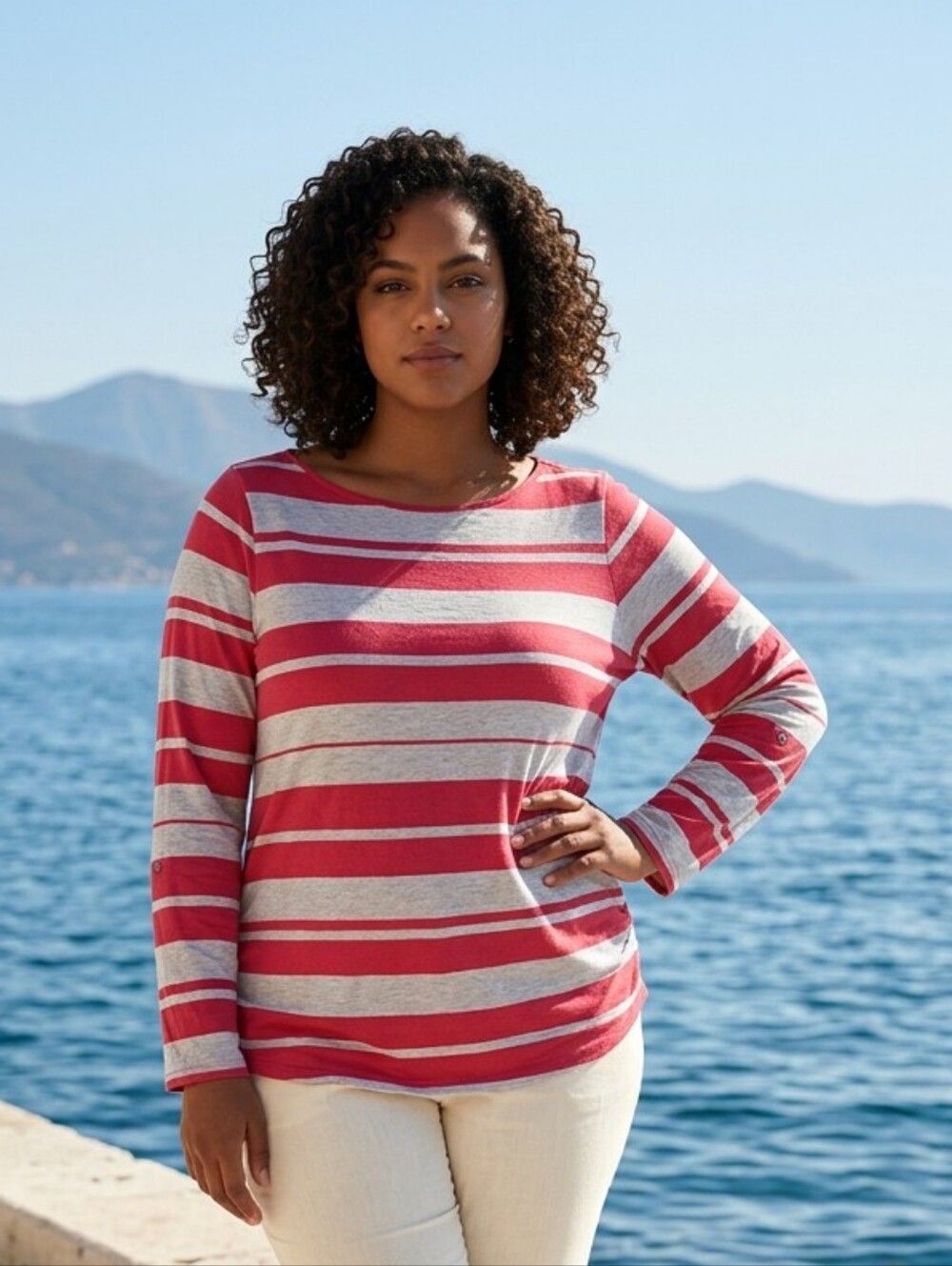 Calvin Klein Performance Quick Dry Top Pink Gray Stripe Large Athleisure Luxe